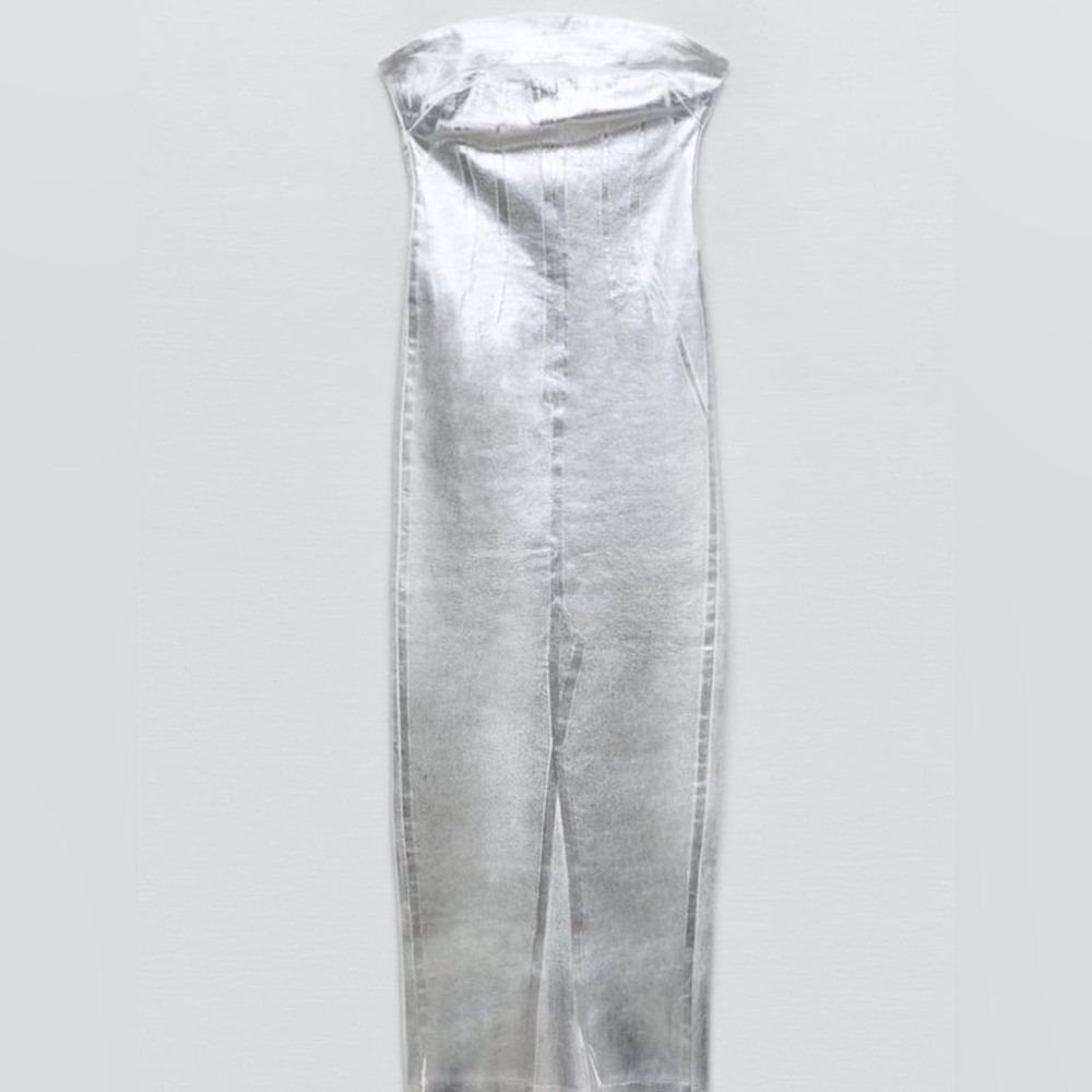 Zara Silver Strapless Dress - Picture 11 of 16
